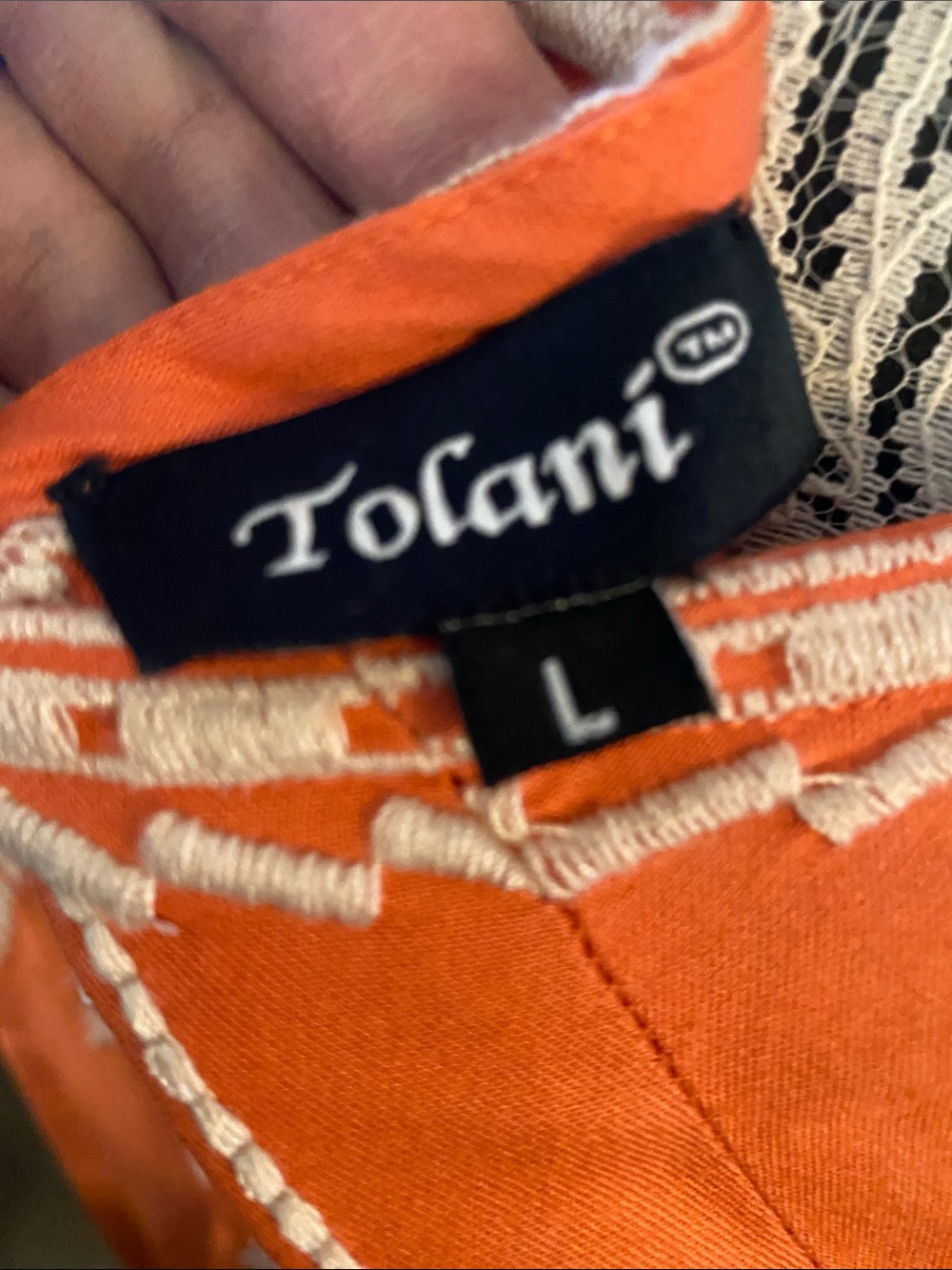 Tolani Orange Embroidered Dress with 3/4 sleeves size L - Picture 5 of 7